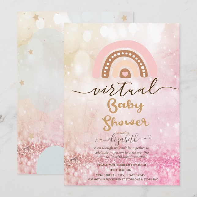 Invitation Arrière-plan flou de bébé virtuel avec arc-en-ciel (Devant / Derrière)