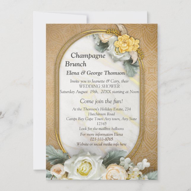 Invitation Arrière - plan Mandala Gold avec Roses Blanches (Devant)