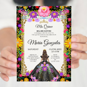 Invitation Arrière - plan noire Mexicaine fille Quinceanera 2