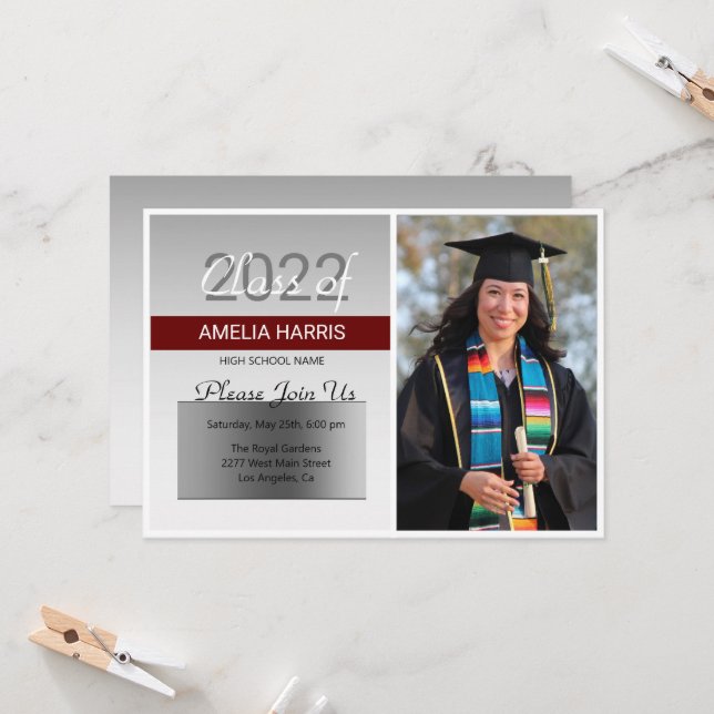 Invitation Arrière - plan Silver Photo Personnalisé (Devant/Arrière en situation)