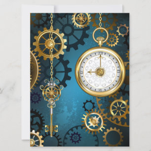 Invitation Arrière - plan turquoise à vapeur avec engrenages