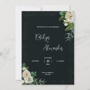 Invitation Arrière - plan vert foncé avec mariage de fleurs b
