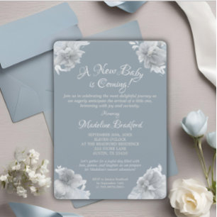 Invitation Arrivée Bébé Bleu Élégant