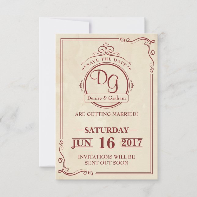Invitation Arrondi Vintage Enregistrer la date (Devant)