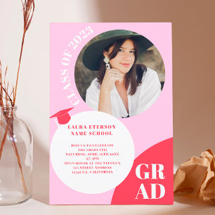 Invitation Arrondissement boho rouge rose 5 photos graduation