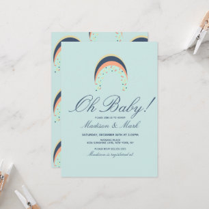 Invitation Arrosage arc-en-ciel Brush Stroke Baby shower bleu