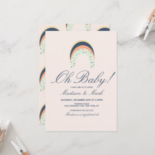 Invitation Arrosage arc-en-ciel Brush Stroke Baby shower rose