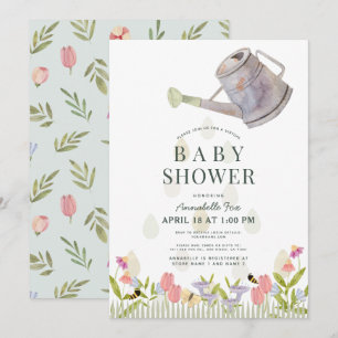 Invitation Arrosage Can Jardin Floral Baby shower virtuel