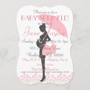 Invitation Arrosage de bébé en silhouette rose