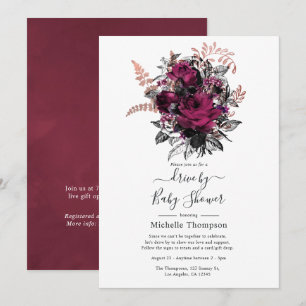 Invitation Arrosage de passage floral Marsala et or rose