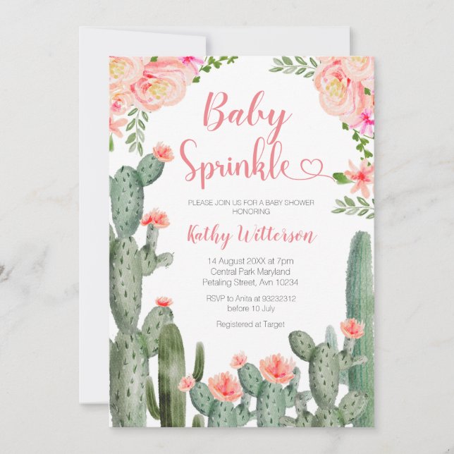 Invitation Arrosement Bébé Plante Succulente Cactus Floral Ro (Devant)