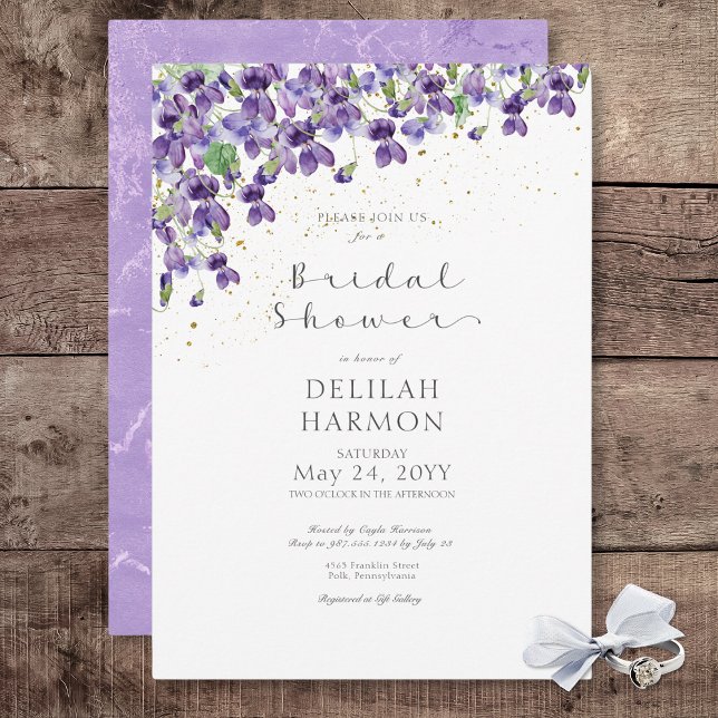 Invitation Arrosoir de mariage aux violettes aquarelles viole (Rustic Purple Watercolor Violets Bridal Shower Invitation)