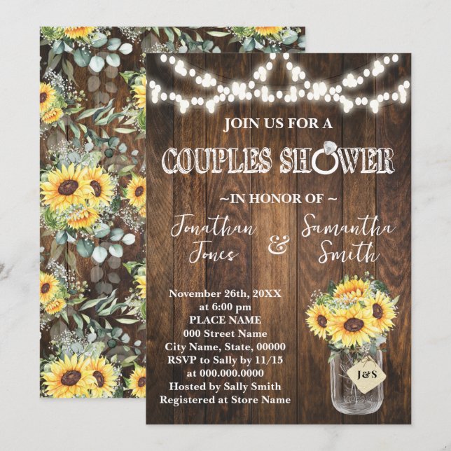 Invitation Arrosoir de tournesols rustiques pour couples  (Devant / Derrière)