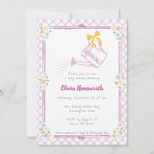 Invitation Arrosoir Gingham Violet 006 Fête Prénatale Bébé
