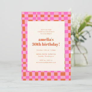 Invitation Art à carreaux abstraits Rose Orange 30e anniversa