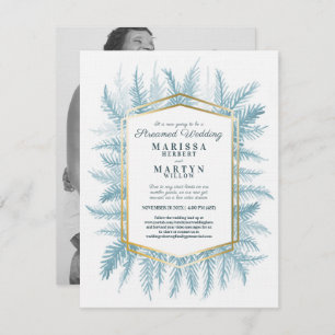 Invitation Art à feuillage persistant d'hiver bleu mariage
