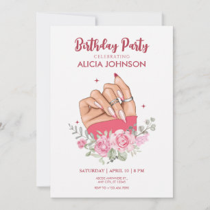 Invitation Art à ongles fantaisie floral Anniversaire Fête In
