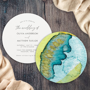 Invitation Art abstrait aquarelle simple bleu Mariage unique