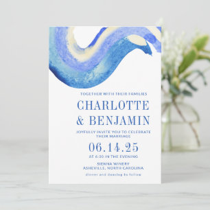 Invitation Art Abstrait Contemporain Mariage Aquarelle Bleue