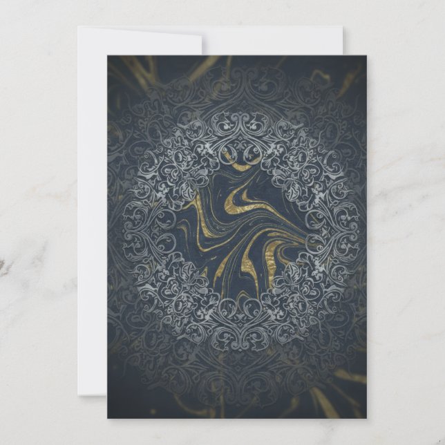 Invitation Art abstrait de mandala de luxe en bleu marine fon (Devant)