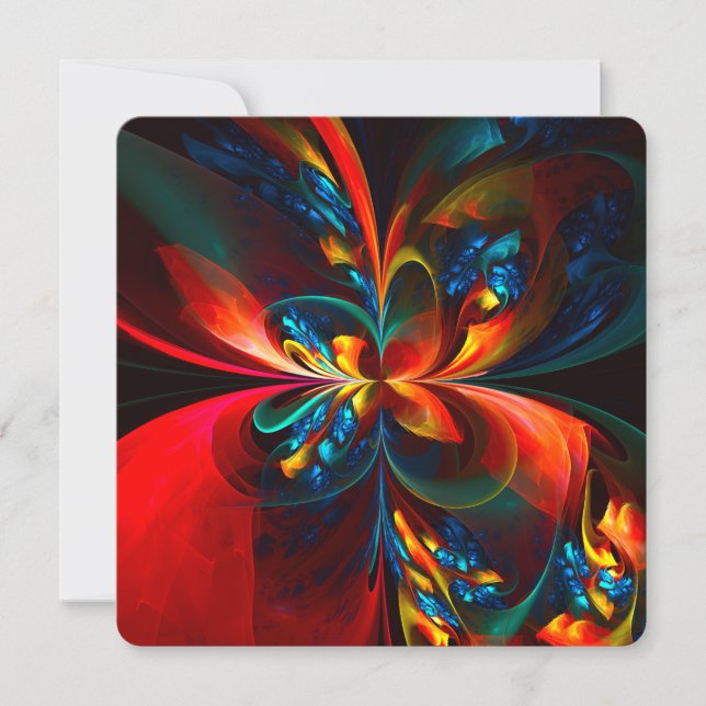Invitation Art abstrait floral moderne motif orange bleu #14 (Devant)