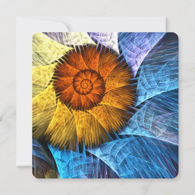 Invitation Art abstrait floral orange jaune bleu (Devant)