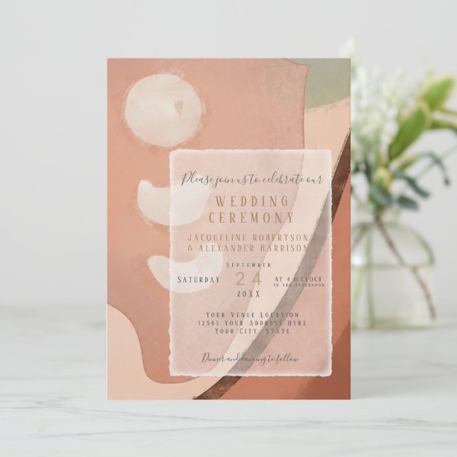 Invitation Art Abstrait moderne Neutral Bio Simple Mariage (Debout devant)