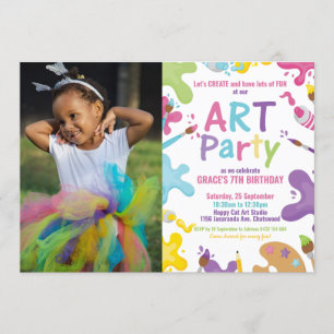 Invitation Art Anniversaire Fête Rainbow Peinture Girl Photo