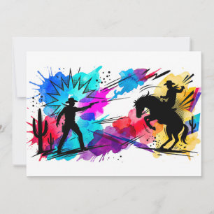 Invitation Art aquarelle coloré de cow-boys du Far West