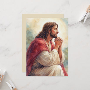 Invitation Art aquarelle Jésus en prière Foi chrétienne