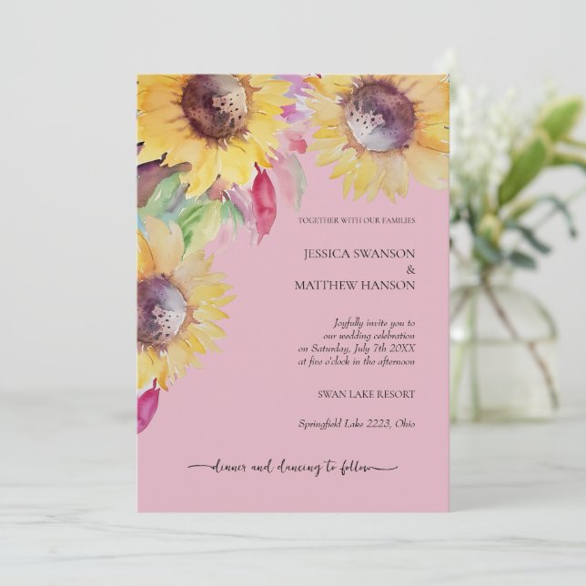 Invitation Art aquarelle pastel rustique tournesol moderne (Debout devant)