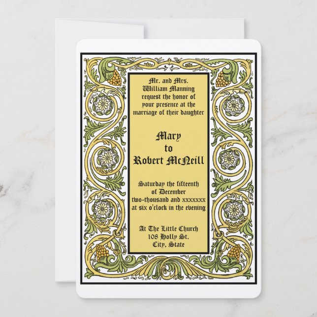 Invitation Art & Artisanat Style Roycroft Floral Mariage (Devant)