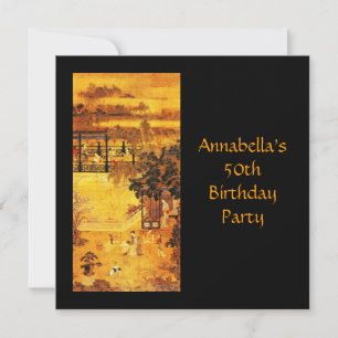 Invitation Art asiatique vintage or 50e anniversaire
