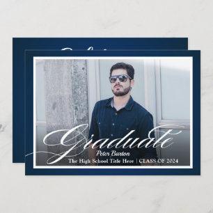 Invitation Art bleu marine moderne Script photo Grad Party