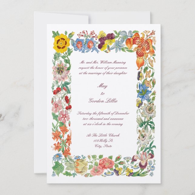 Invitation Art botanique floral Mariage frontalier multicolor (Devant)