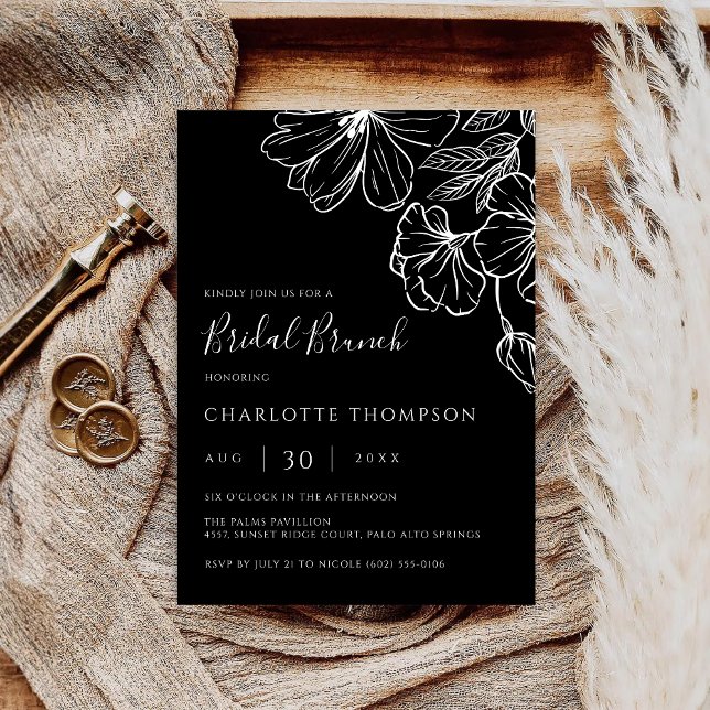 Invitation Art botanique moderne en noir et blanc pour brunch (Créateur téléchargé)