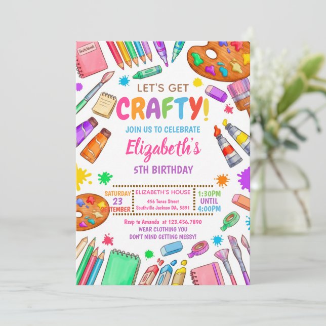 Invitation Art Craft Paint Birthday Party (Debout devant)