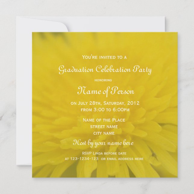 Invitation Art dandelion fleurie jaune fête de graduation (Devant)