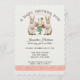 Invitation Art de baby shower de fille de lapins de conte de