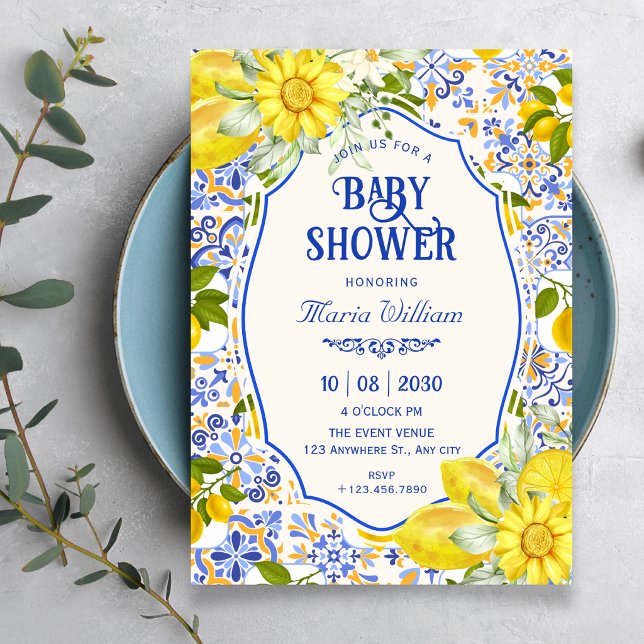Invitation art de carrelage en forme de citron bleu pour baby (Créateur téléchargé)