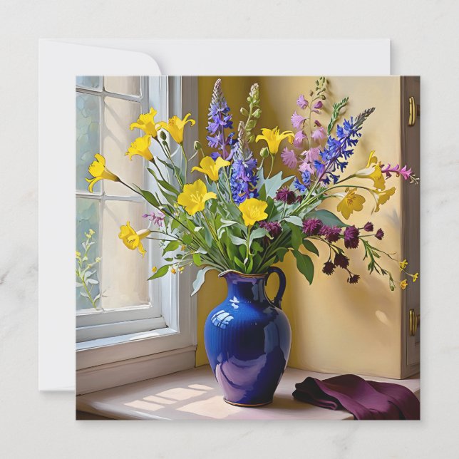Invitation Art de floraisons bleu jaune pourpre (Devant)
