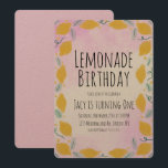 Invitation Art de frontière jaune rose d'anniversaire de citr<br><div class="desc">Cartes d'invitation d'anniversaire au citron dessinées à la main</div>