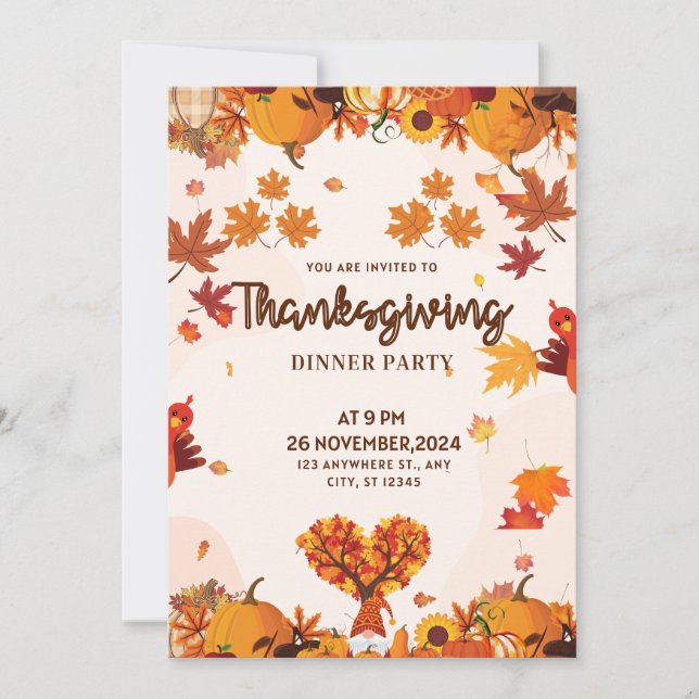 Invitation Art de gnome d'automne avec citrouilles arbre en f (Devant)