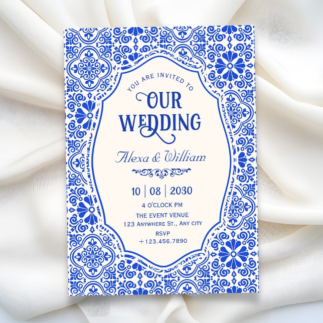 Invitation art de mariage à motif de carreaux bleus (Créateur téléchargé)
