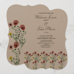 Invitation Art de mariage brodé floral botanique vintage