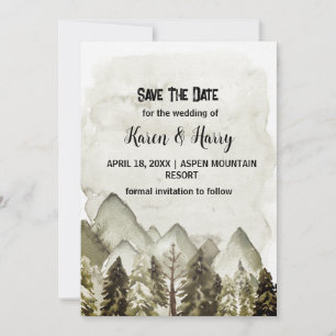 Invitation Art de mariage Montagne Verte Pin Épinglé Date de