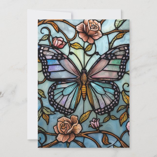 Invitation Art de papillon bleu en verre antique  (Devant)