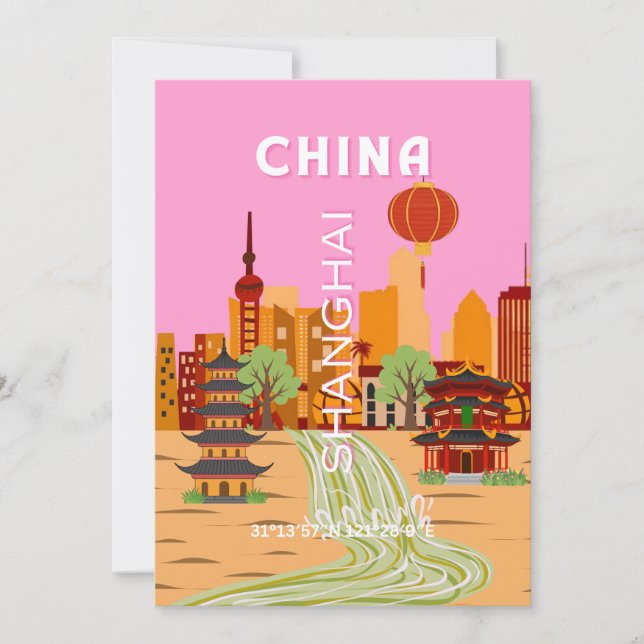 Invitation Art de voyage à Shanghai en Chine (Devant)