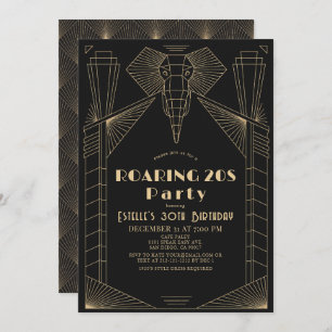 Invitation Art déco 1920's Elephant Roaring 20's Anniversaire