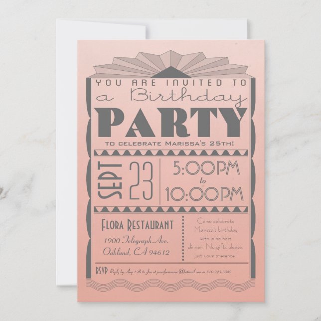 Invitation Art Déco Anniversaire - Gatsby Style Om (Devant)